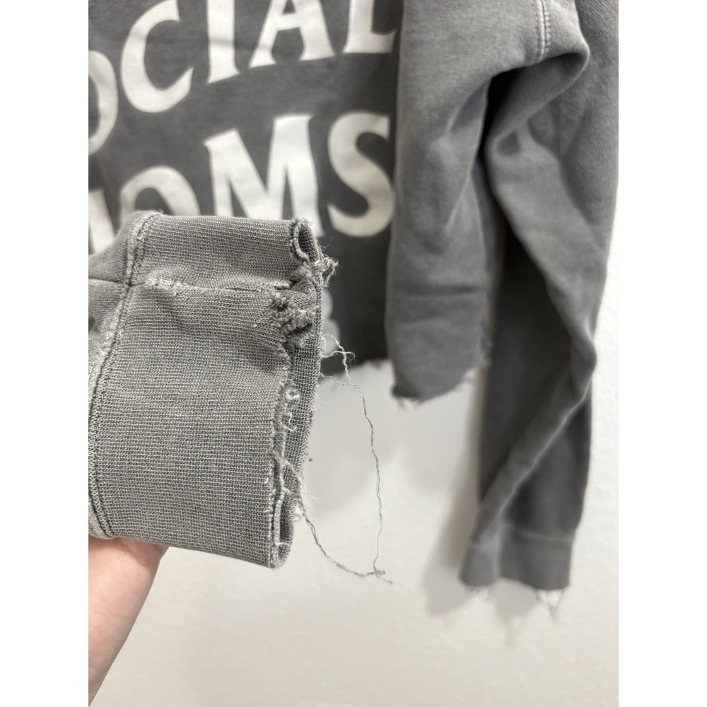 Anti Social Moms Club Grey Hoodie Womens Size Medium Oversized Cropped Grunge - Picture 6 of 10
